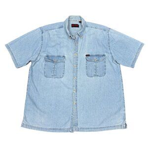 VINTAGE Men's WOLVERINE‎ Denim Jean Short Sleeve Button Down 90s Shirt- Size XL